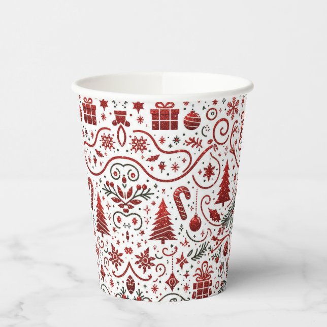  Red White Christmas Paper Cups (Left)