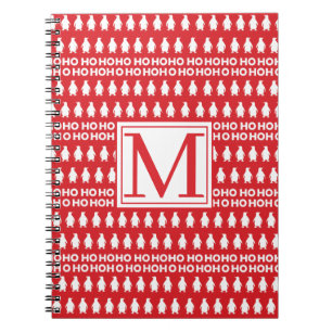 Red White Christmas Penguins HOHOHO Monogram Notebook