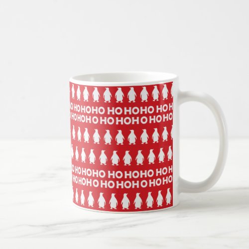 Red White Christmas Penguins HOHOHO Pattern Coffee Mug