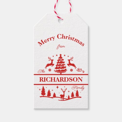 Red White Christmas Personalized Family Name Gift Tags