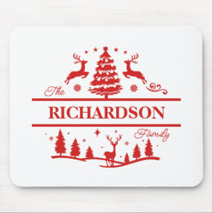 Red White Christmas Personalized Family Name Mouse Pad