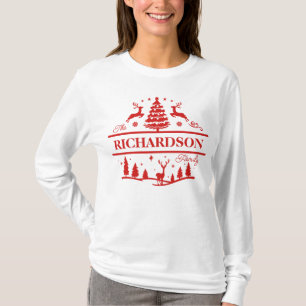 Red white Christmas Personalized Family Name T-Shirt