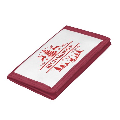 Red White Christmas Personalized Family Name Trifold Wallet