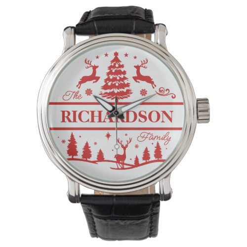 Red White Christmas Personalized Family Name Watch