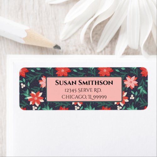 Red  White Christmas Poinsettias Return Address Label