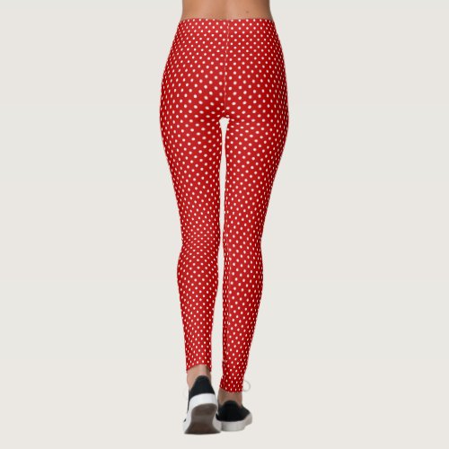 Red  White Christmas Polka Dot Pattern Long Leggings