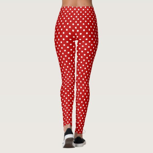 Red  White Christmas Polka Dot Pattern Long Leggings