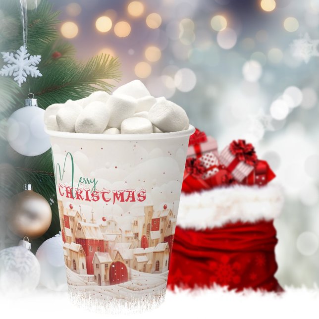 Red & White Christmas Scene Paper cup (Creator Uploaded)
