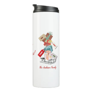 Red White Christmas Sleigh Snow Vintage Cute Thermal Tumbler