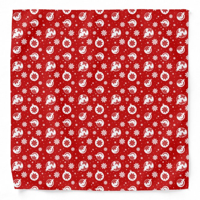 Red & White Christmas Snowflake on Bubbles Pattern Bandana (Front)