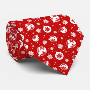 Red & White Christmas Snowflake on Bubbles Pattern Neck Tie