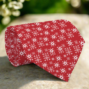 Red & White Christmas Snowflake Pattern Neck Tie