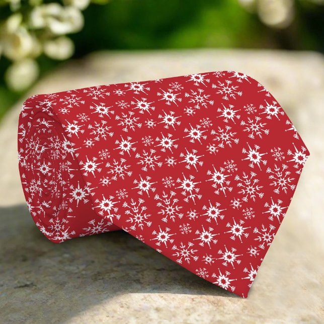 Red & White Christmas Snowflake Pattern Neck Tie (Creator Uploaded)