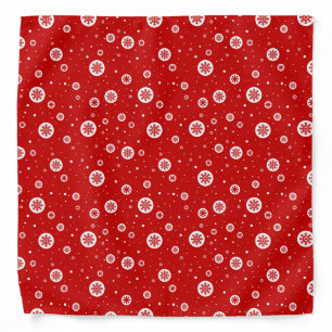 Red & White Christmas Snowflakes and Snow Pattern Bandana