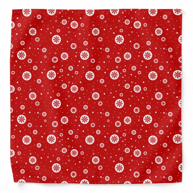 Red & White Christmas Snowflakes and Snow Pattern Bandana (Front)