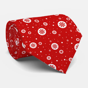 Red & White Christmas Snowflakes and Snow Pattern Neck Tie
