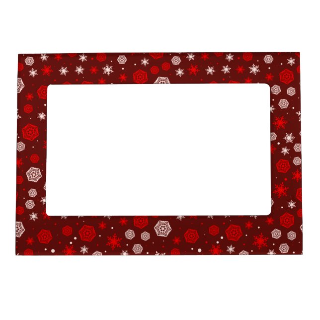 RED & WHITE CHRISTMAS STARS & SNOWFLAKES MAGNETIC FRAME (Front)