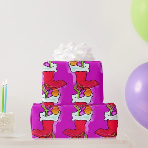 Red  White Christmas Stockings Multicolored Gifts Wrapping Paper