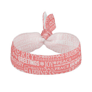 Red & White Christmas Text Pattern Hair Tie
