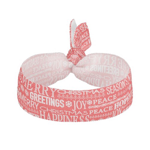 Red  White Christmas Text Pattern Hair Tie
