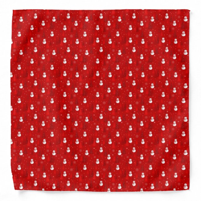 Red & White Christmas Tree and Snowman Pattern Bandana (Front)