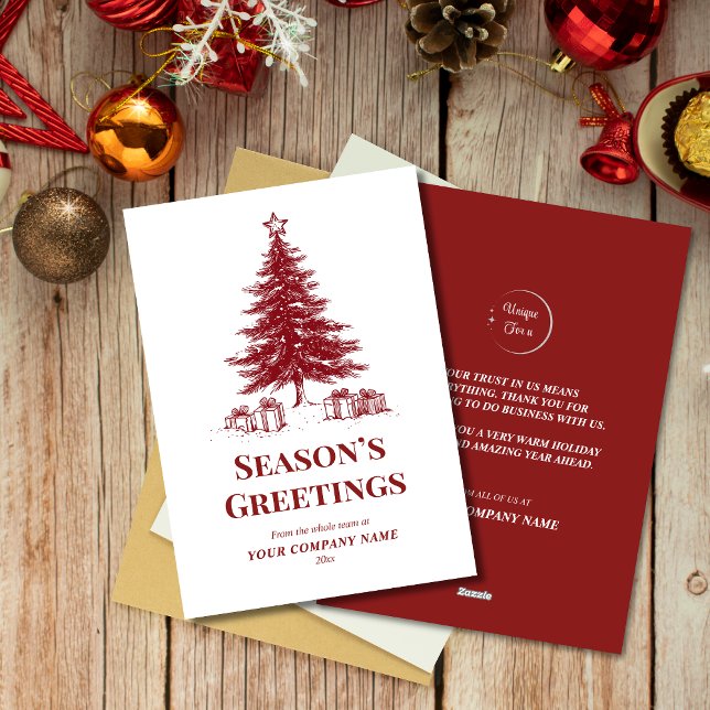  Red white Christmas Tree Custom Business Logo  Holiday Card (Creator Uploaded)