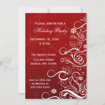 Red White Christmas Tree Holiday Party Invitations by XmasMall at Zazzle