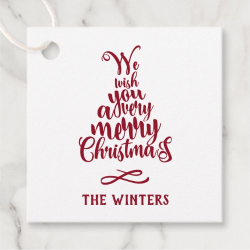 Red  White Christmas Tree Lettering Holiday Favor Tags