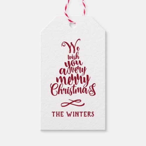 Red  White Christmas Tree Lettering Holiday  Gift Gift Tags