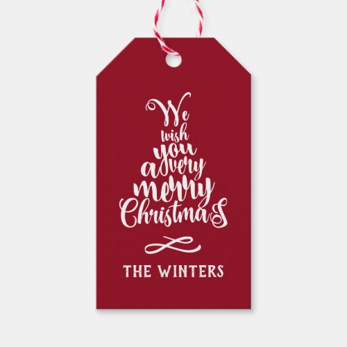 Red  White Christmas Tree Lettering Holiday  Gift Tags