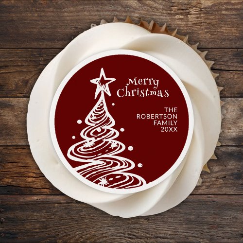 Red White Christmas Tree Party Edible Frosting Rounds