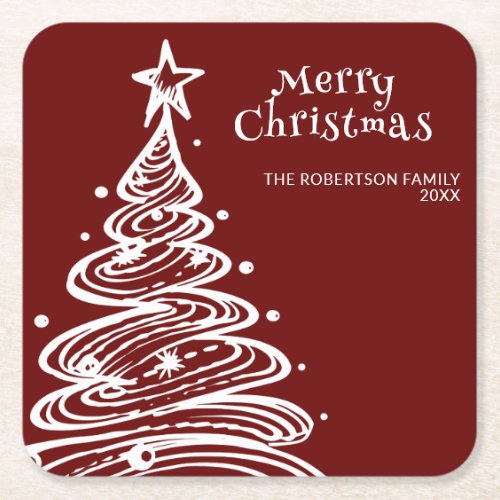 Red White Christmas Tree Party Square Paper Coaster