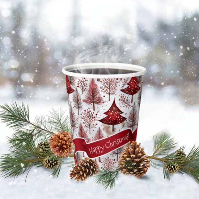Red White Christmas Tree Pattern#4 ID1009 Paper Cups (Creator Uploaded)