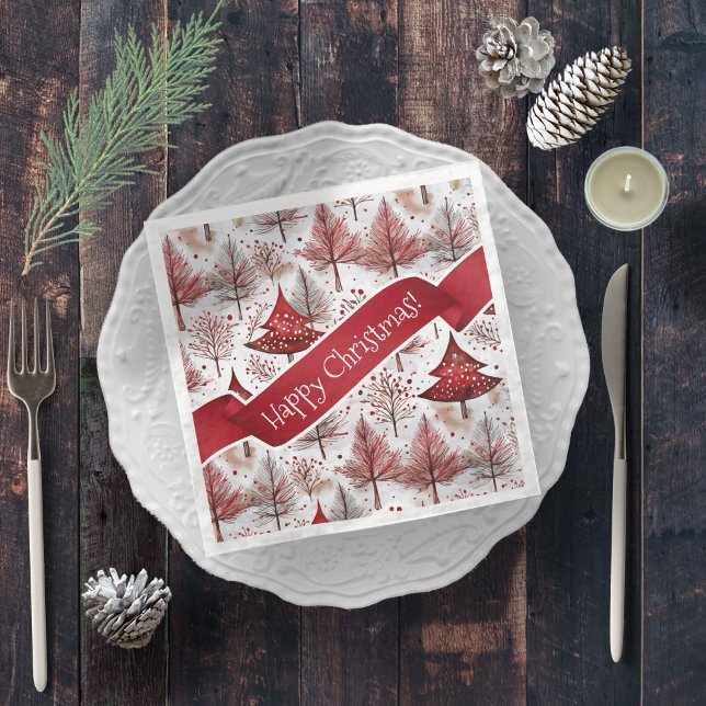 Red White Christmas Tree Pattern#4 ID1009 Paper Dinner Napkins (Creator Uploaded)