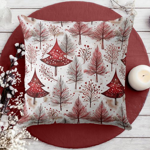 Red White Christmas Tree Pattern4 ID1009 Throw Pillow