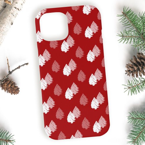 Red White Christmas Tree Pattern iPhone 15 Case