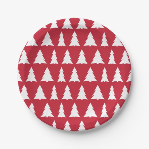 Red White Christmas Tree Pattern Holiday Party Paper Plates