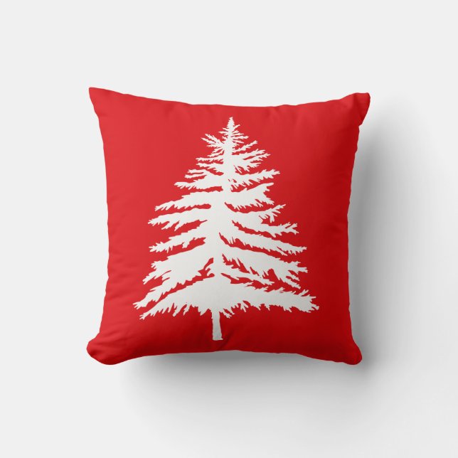 Red & White Christmas Tree & Polka Dot Christmas Throw Pillow (Front)