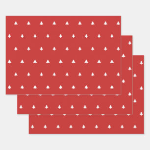 Red/White Christmas Tree Simple Icon Pattern Wrapping Paper Sheets