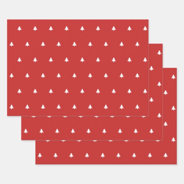 Red/White Christmas Tree Simple Icon Pattern Wrapping Paper Sheets (Set)