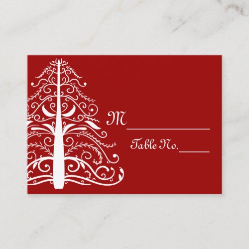 Red White Christmas Tree Winter Wedding Place Card