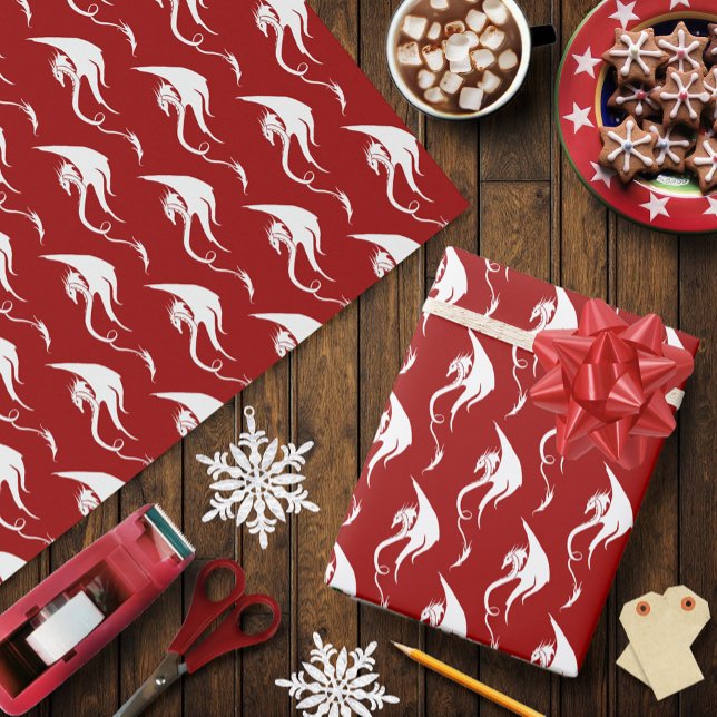 Red White Christmas Tribal Dragon Wrapping Paper (Creator Uploaded)