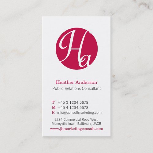 Red  white circle initial modern business card