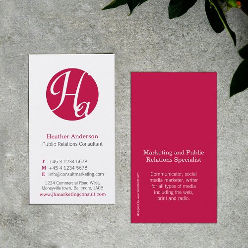 Red  white circle initial modern business card