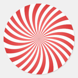 Red White Circus Sunburst Spiral Radial Pattern Classic Round Sticker
