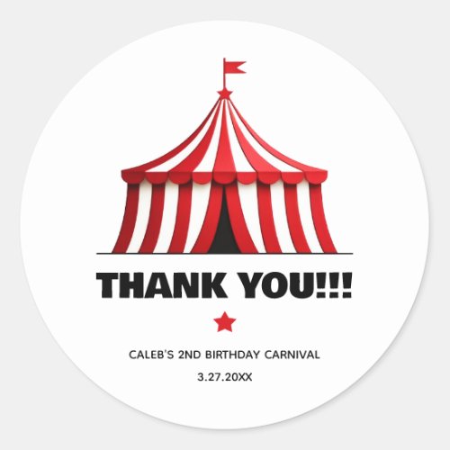 Red  White Circus Tent Red Star Birthday Party Classic Round Sticker