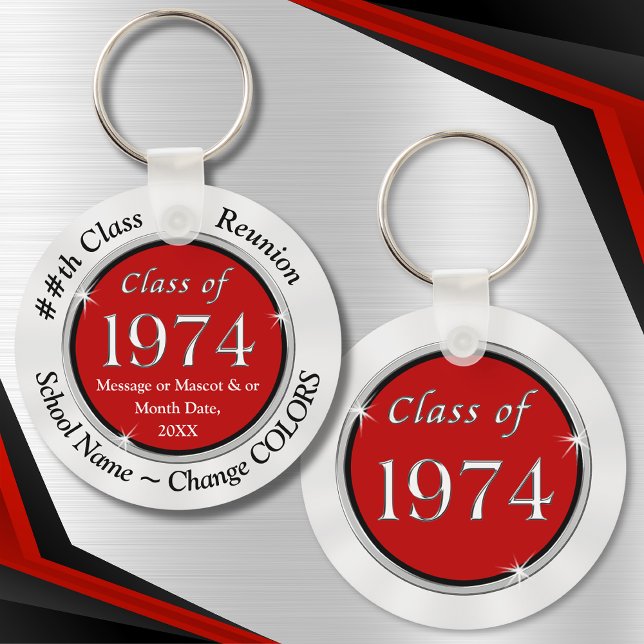 Red, White, Class of 1974 Reunion Ideas, 50 Years Keychain (Class of 1974 ideas. 50th Class Reunion Gifts. Class of 1974. 50 year class reunion. 1974 reunion.)