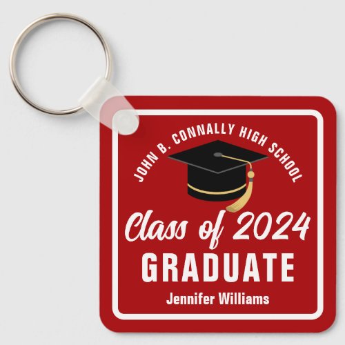 Red White Class of 2024 Personalized Graduate Gift Keychain