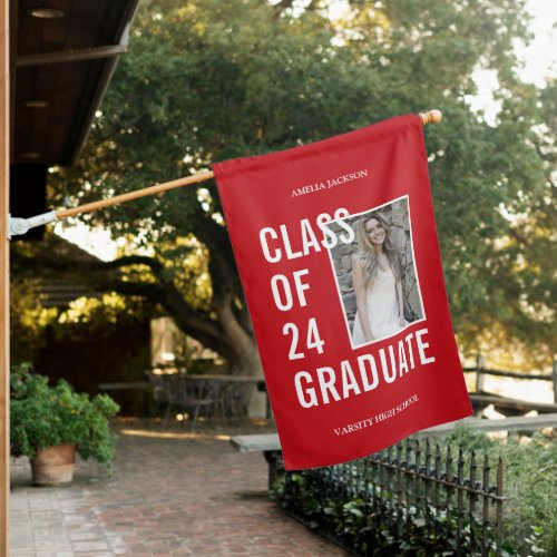 Red  White Class Of 2024 Photo Graduation House Flag