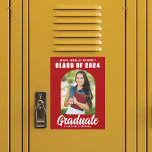 Red White Class of 2025 Photo Graduation Magnet<br><div class="desc">This modern red and white custom senior photo graduate announcement magnet features your high school or college name for the class of 2025. Customize with your name under the chic,  bold handwritten script and black grad cap for a great personalized graduation magnetic card.</div>